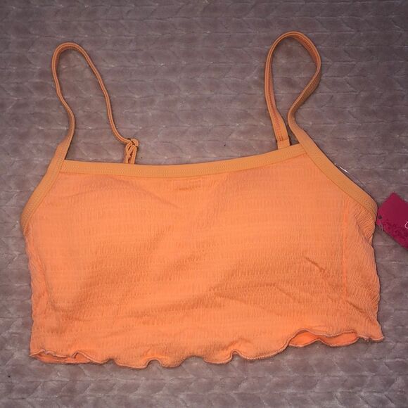 Xhilaration Neon Orange Ruffle Textured Bikini Top - Picture 1 of 3